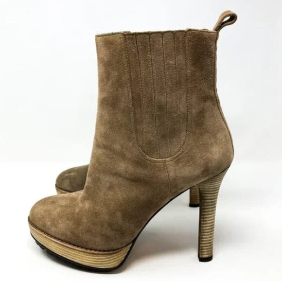 Michael Kors Natural Suede Stacked Wood High Heel Ankle Boots - Size 8 - Picture 1 of 8
